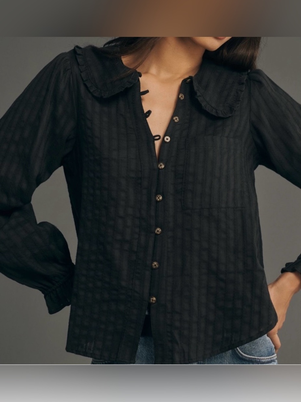 Pilcro by Anthropologie Black Peterpan Collar Button-Front Blouse - Size M